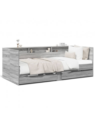 Divano Letto con Cassetti Grigio Sonoma 90x200 cm Multistrato