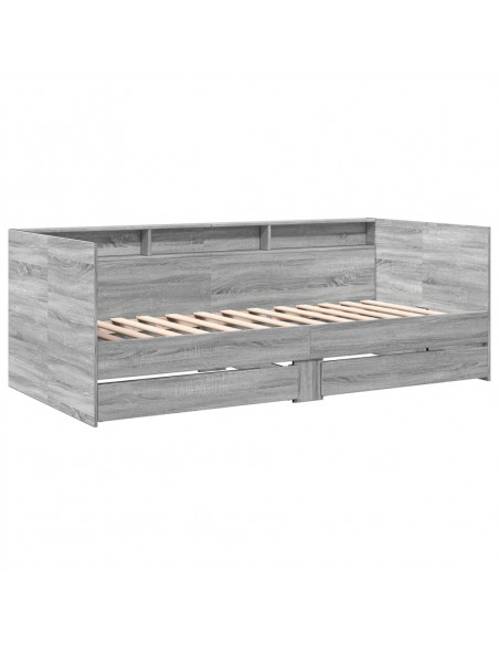 Divano Letto con Cassetti Grigio Sonoma 90x200 cm Multistrato