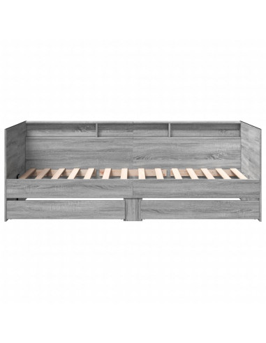 Divano Letto con Cassetti Grigio Sonoma 90x200 cm Multistrato