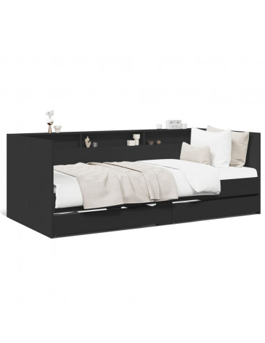 Divano Letto con Cassetti Nero 90x200 cm in Legno Multistrato