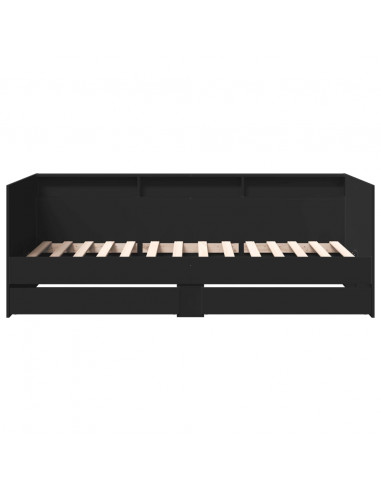 Divano Letto con Cassetti Nero 90x200 cm in Legno Multistrato