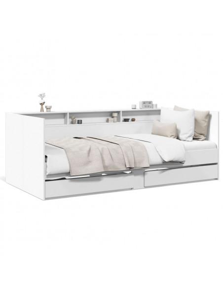 Divano Letto con Cassetti Bianco 90x200 cm in Legno Multistrato