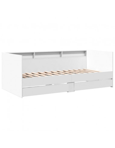 Divano Letto con Cassetti Bianco 90x200 cm in Legno Multistrato