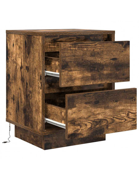 Comodini con Luci a LED 2 pz Rovere Fumo 38x34x50 cm