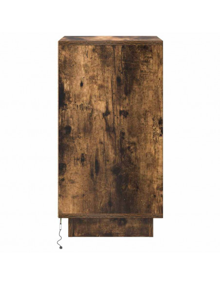 Comodino con Luci LED Rovere Fumo 38x34x65 cm