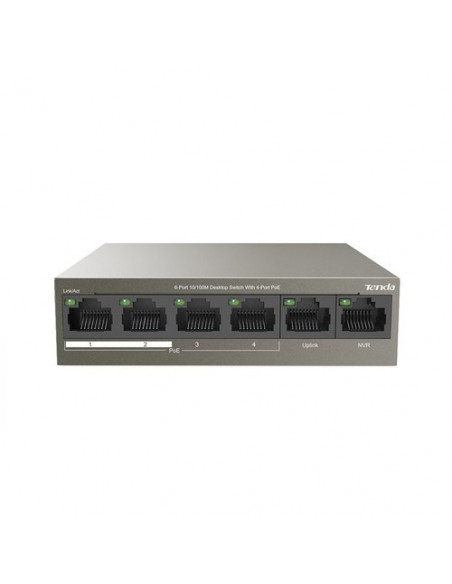 SWITCH TENDA TEF1106P-4-63W 6P LAN DESKTOP 4P FE(PoE)+2P FE(Data+NVR)