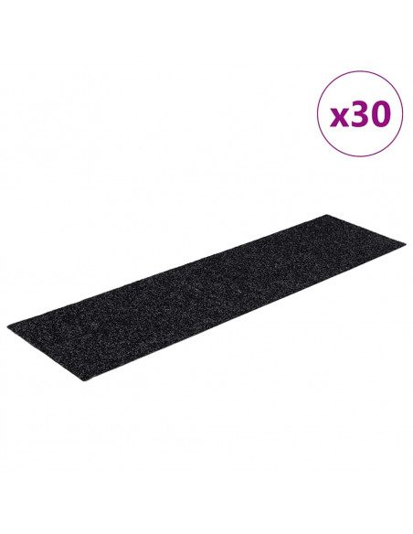 Tappetini per Scale Autoadesivi 30 pz Neri 76x20cm Rettangolari