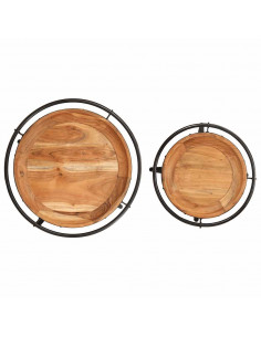 Set Tavolino 2 pz in Legno Massello di Acacia 2