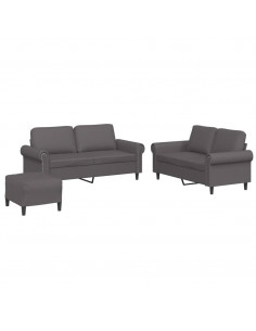 Set di Divani 3 pz con Cuscini Grigio in Similpelle 2