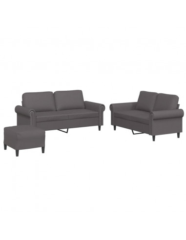 Set di Divani 3 pz con Cuscini Grigio in Similpelle