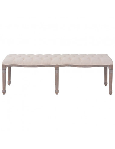 Panca in Tessuto e Legno Massello 150x39,8x48 cm Bianco Crema