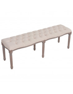 Panca in Tessuto e Legno Massello 150x39,8x48 cm Bianco Crema 2