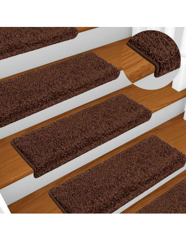 Tappetini per scale 20 pz 65x21x4 cm Marrone Bordo rettangolare