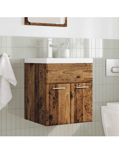Set Mobili da Bagno 2 pz Legno Antico in Legno Multistrato 2