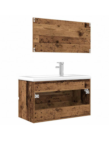 Set Mobili da Bagno 3 pz Legno Antico in Legno Multistrato