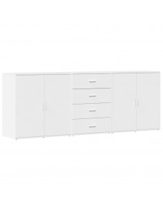 Credenze 3 pz Bianco in Legno Multistrato