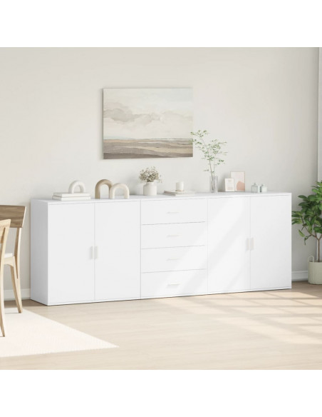 Credenze 3 pz Bianco in Legno Multistrato