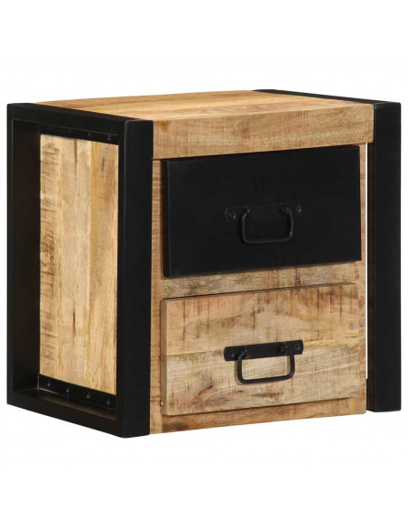 Comodini 2 pz 40x35x40 cm in Legno Massello di Mango Grezzo