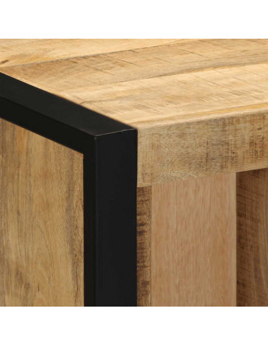 Comodino 40x35x40 cm in Legno Grezzo Massello di Mango