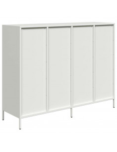Credenza Bianca 135x39x103,5 cm in Acciaio Laminato a Freddo