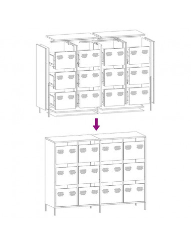 Credenza Nera 135x39x103,5 cm in Acciaio Laminato a Freddo
