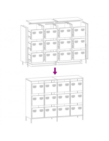 Credenza Nera 135x39x103,5 cm in Acciaio Laminato a Freddo