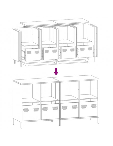 Credenza Nera 135x39x73,5 cm in Acciaio Laminato a Freddo