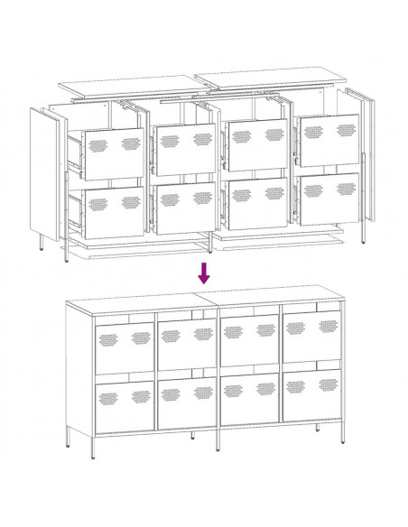 Credenza Nera 135x39x73,5 cm in Acciaio Laminato a Freddo