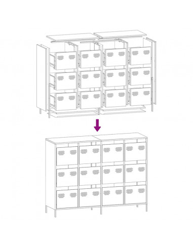 Credenza Rosa 135x39x103,5 cm in Acciaio Laminato a Freddo