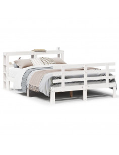 Giroletto con Testiera Bianco 135x190 cm Legno Massello di Pino