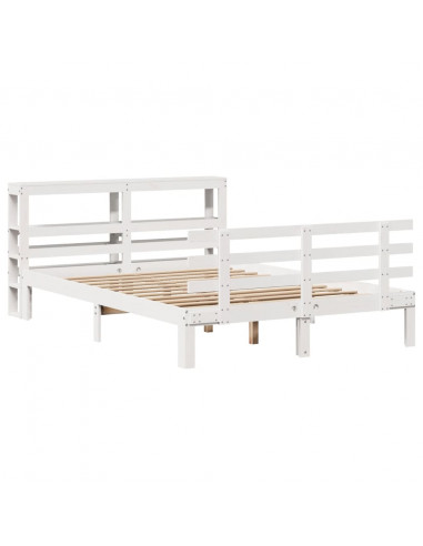 Giroletto con Testiera Bianco 135x190 cm Legno Massello di Pino