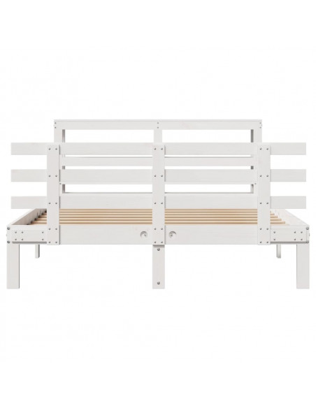Giroletto con Testiera Bianco 135x190 cm Legno Massello di Pino