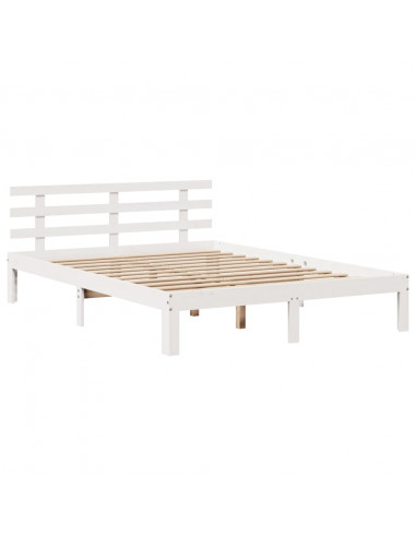 Giroletto con Testiera Bianco 135x190 cm Legno Massello di Pino