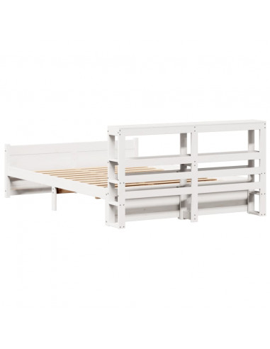 Giroletto con Testiera Bianco 135x190 cm Legno Massello di Pino