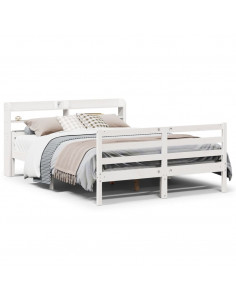 Giroletto con Testiera Bianco 135x190 cm Legno Massello di Pino