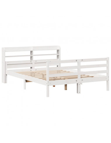 Giroletto con Testiera Bianco 135x190 cm Legno Massello di Pino