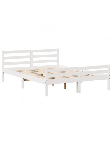 Giroletto con Testiera Bianco 135x190 cm Legno Massello di Pino