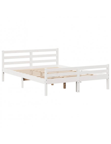 Giroletto con Testiera Bianco 135x190 cm Legno Massello di Pino