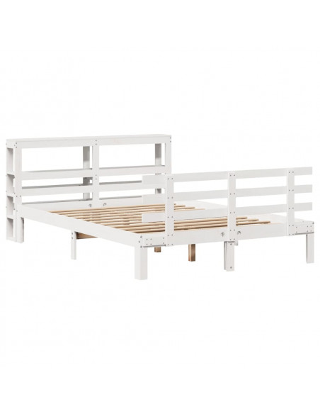 Giroletto con Testiera Bianco 150x200 cm Legno Massello di Pino