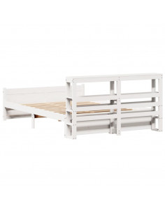 Giroletto con Testiera Bianco 150x200 cm Legno Massello di Pino 2