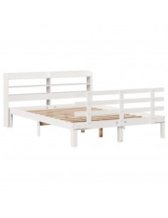 Giroletto con Testiera Bianco 150x200 cm Legno Massello di Pino 2