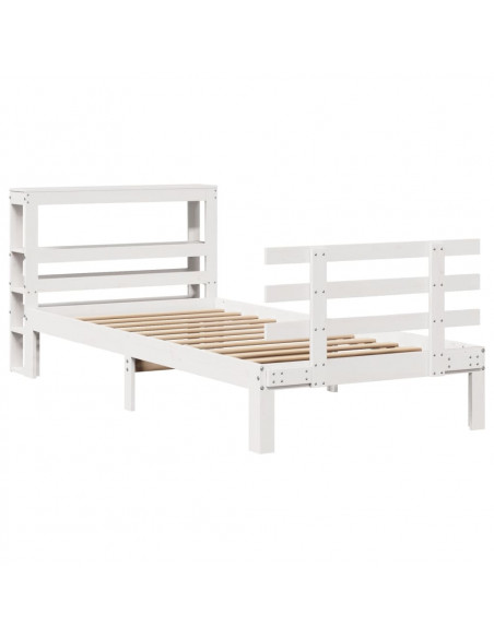 Giroletto con Testiera Bianco 75x190 cm Legno Massello di Pino