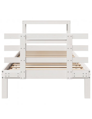 Giroletto con Testiera Bianco 75x190 cm Legno Massello di Pino