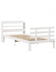 Giroletto con Testiera Bianco 75x190 cm Legno Massello di Pino 2