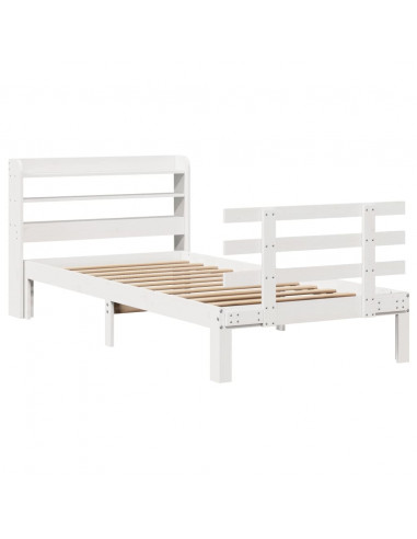 Giroletto con Testiera Bianco 75x190 cm Legno Massello di Pino