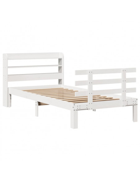 Giroletto con Testiera Bianco 75x190 cm Legno Massello di Pino