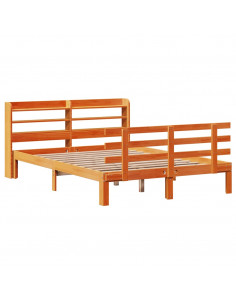 Giroletto con Testiera Marrone Cera 120x190 cm Massello Pino 2