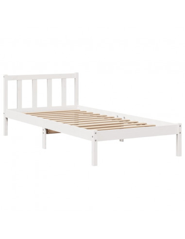 Letto senza Materasso Bianco 75x190 in Legno Massello di Pino