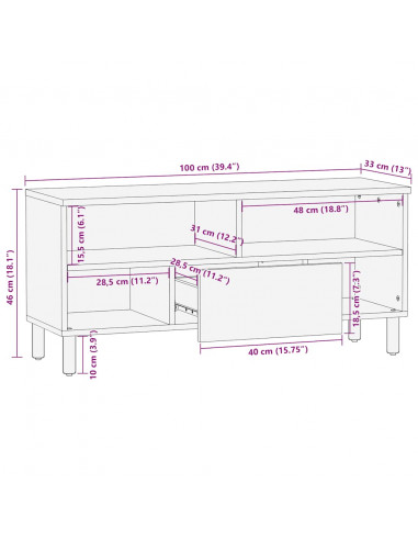 Mobile Porta TV Marrone 100x33x46 cm in Legno Massello di Mango