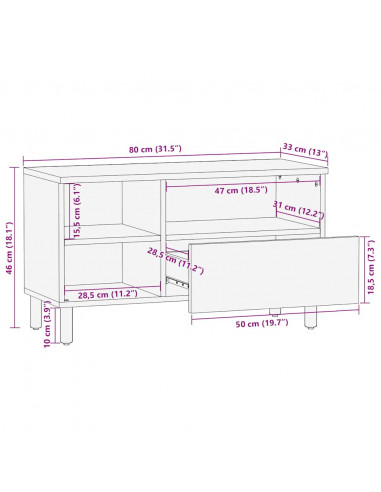 Mobile Porta TV Marrone 80x33x46 cm in Legno Massello di Mango